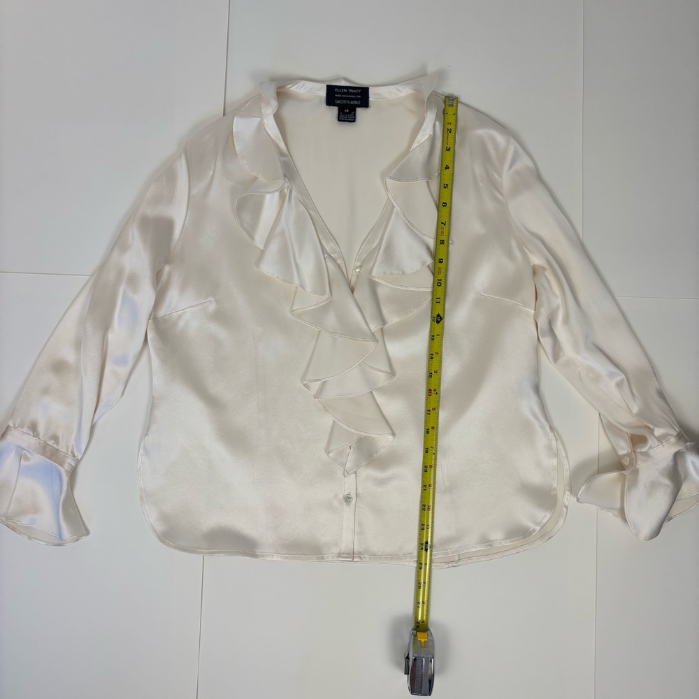Cream Silk Ruffle Ellen Tracy Blouse - Picture 4 of 11